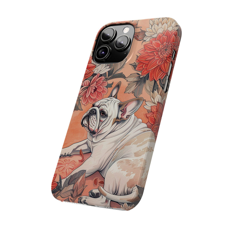 Bulldog with Flowers Slim Phone Cases