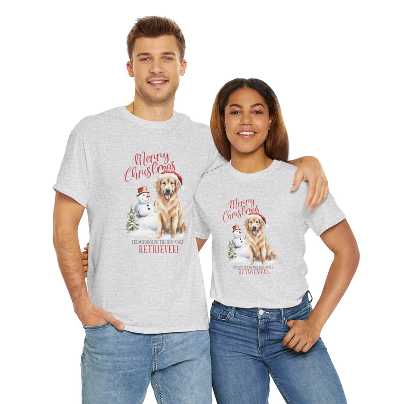 Merry Christmas Golden Retriever Unisex Heavy Cotton Tee | Golden Retriever Christmas Gifts