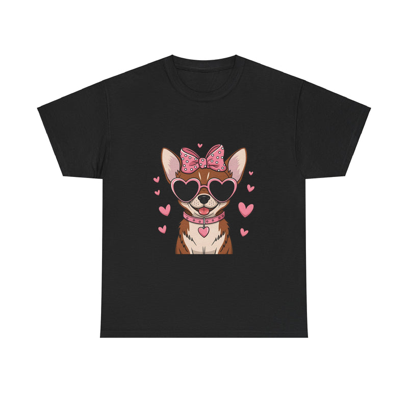 Chihuahua with Pink Hearts Valentine's Day Unisex Heavy Cotton Tee