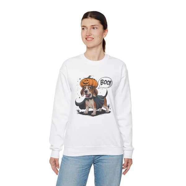 Beagle Halloween Sweatshirt – Cute Dog with Pumpkin & Boo Text