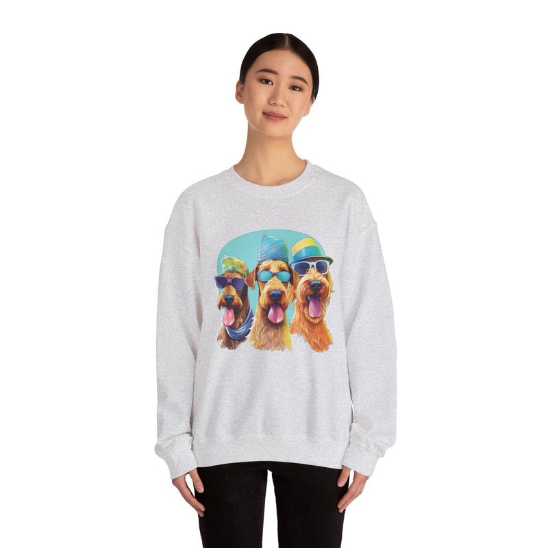 Airedales in Quirky Hats & Sunglasses T-Shirt | Fun Whimsical Design