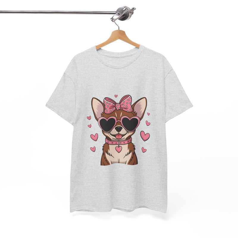 Chihuahua with Pink Hearts Valentine's Day Unisex Heavy Cotton Tee