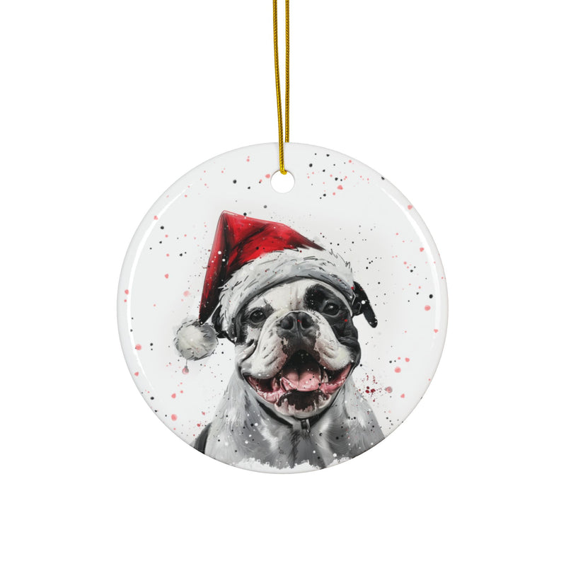 Christmas American Bulldog Round Ceramic Ornament