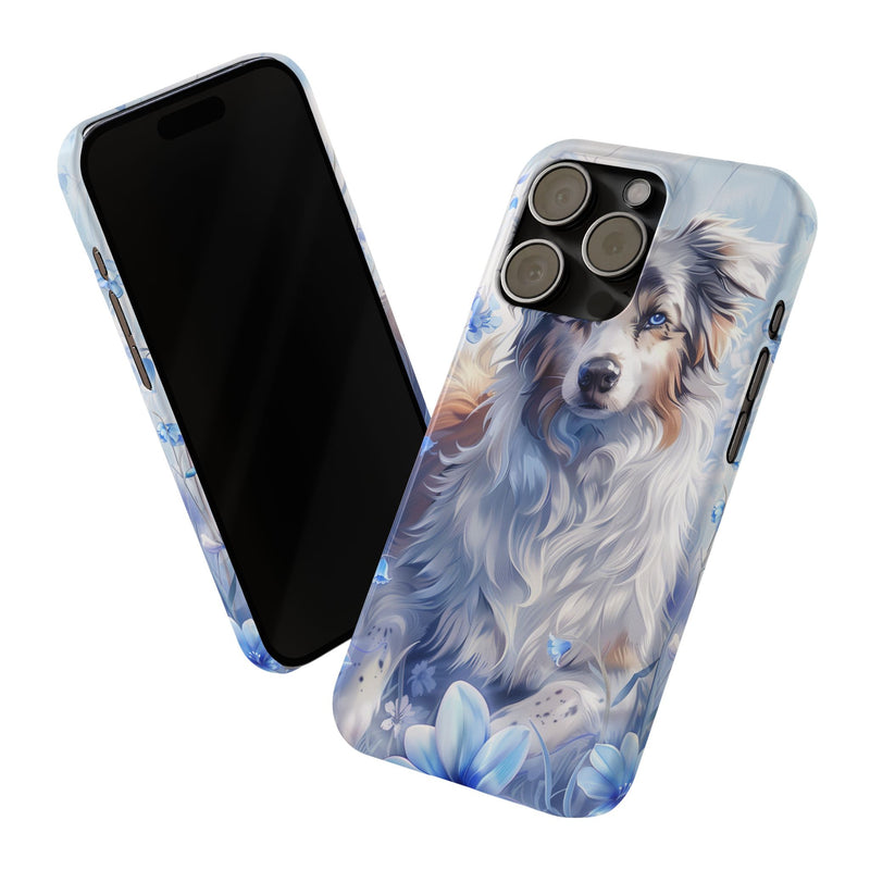 Australian Shepherd with Flowers iPhone Slim Phone Cases