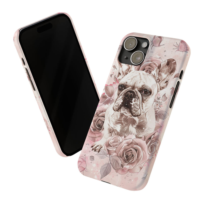 French Bulldog with Flowers Slim iPhone Cases