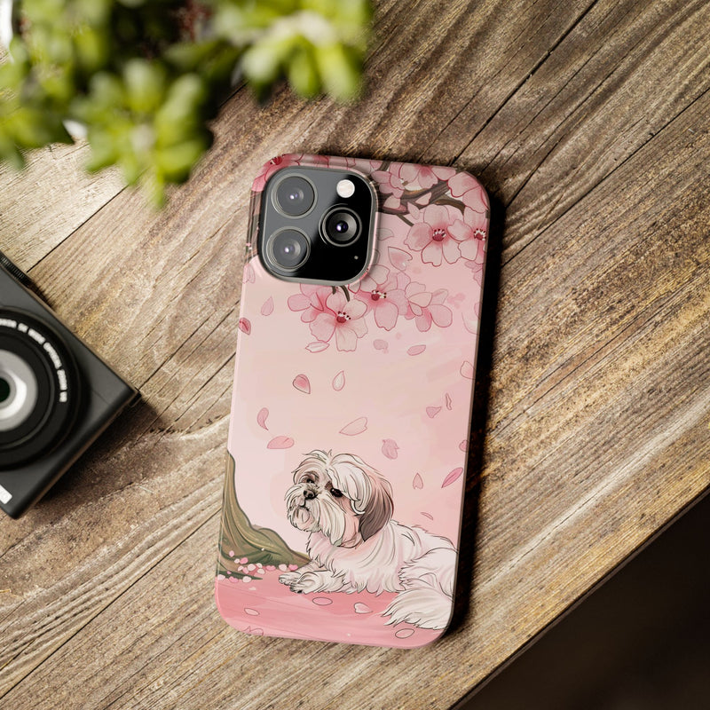 Shih Tzu with Flowers Slim iPhone Cases