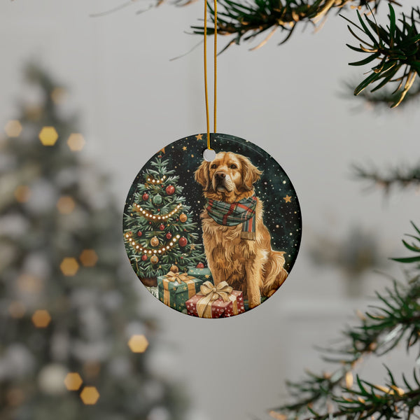 Golden Retriever Christmas Ornament – 3D Watercolor Holiday Design