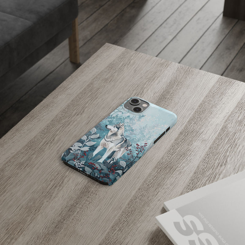 Siberian Husky with Flowers Slim iPhone Cases