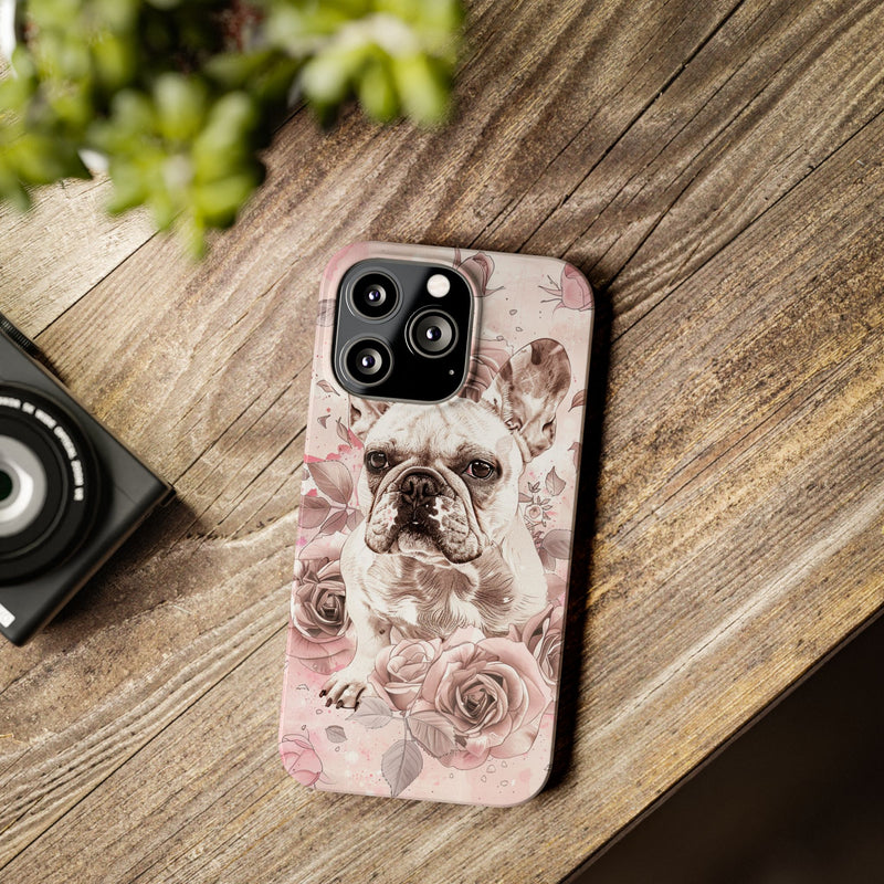 French Bulldog with Flowers Slim iPhone Cases