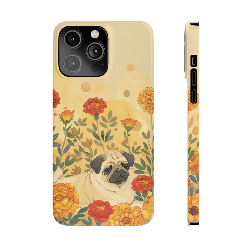 Pug with Flowers Slim iPhone Cases