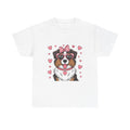 Australian Shepherd with Pink Hearts Valentine's Day Unisex Heavy Cotton Tee