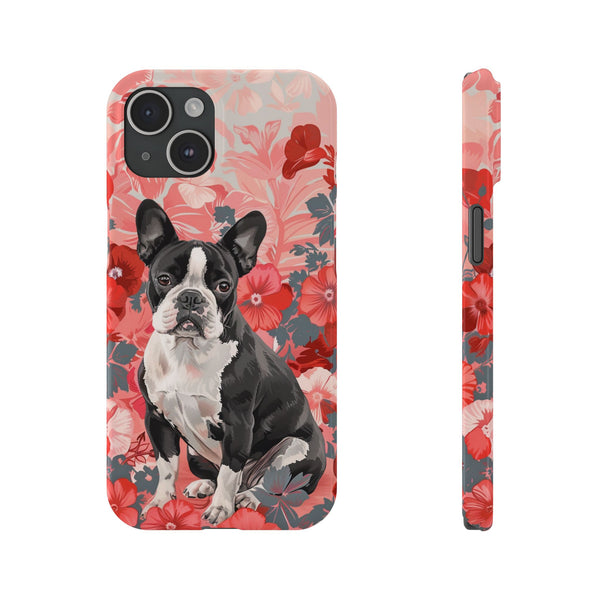 Boston Terrier with Flowers iPhone Slim Phone Cases