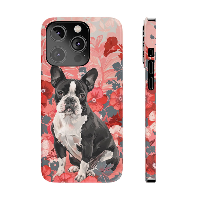 Boston Terrier with Flowers iPhone Slim Phone Cases