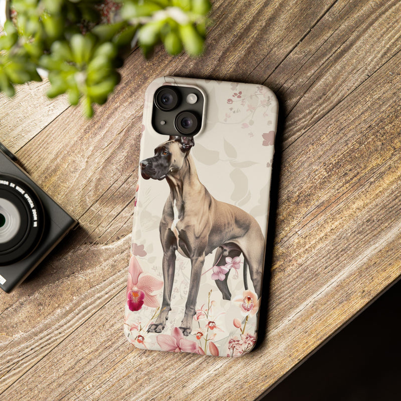 Great Dane with Flowers Slim iPhone Cases