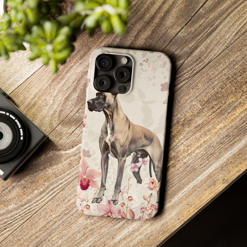 Great Dane with Flowers Slim iPhone Cases