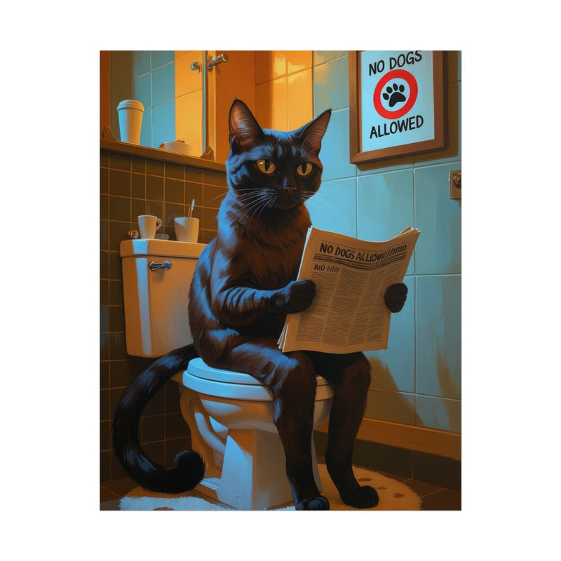 Funny Abyssinian Cat Bathroom Poster – Cat Sitting on Toilet Reading Newspaper | Humorous Cat Wall Art for Bathroom Decor