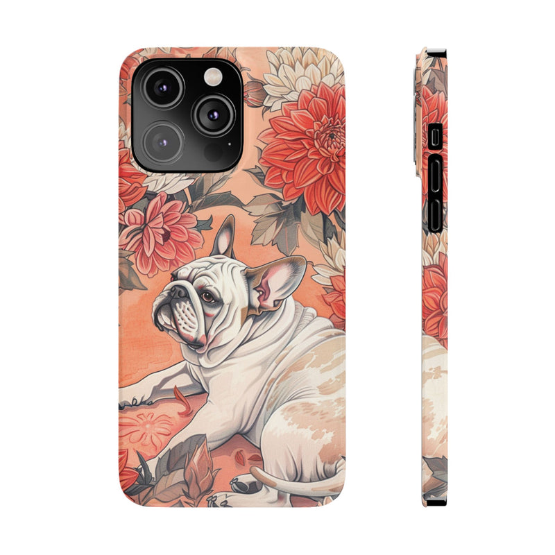 Bulldog with Flowers Slim Phone Cases