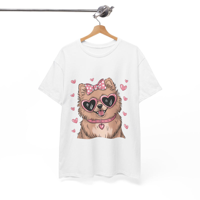 Chihuahua with Pink Hearts Valentine's Day Unisex Heavy Cotton Shirt