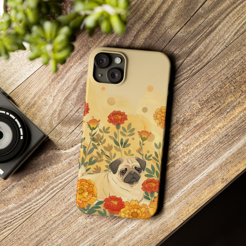 Pug with Flowers Slim iPhone Cases