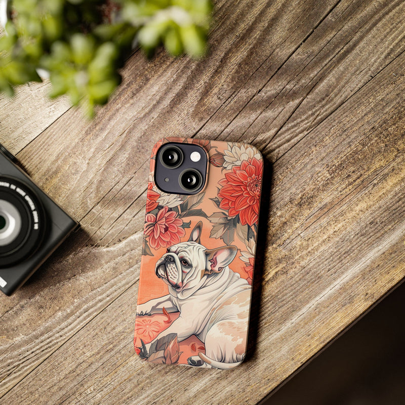 Bulldog with Flowers Slim Phone Cases