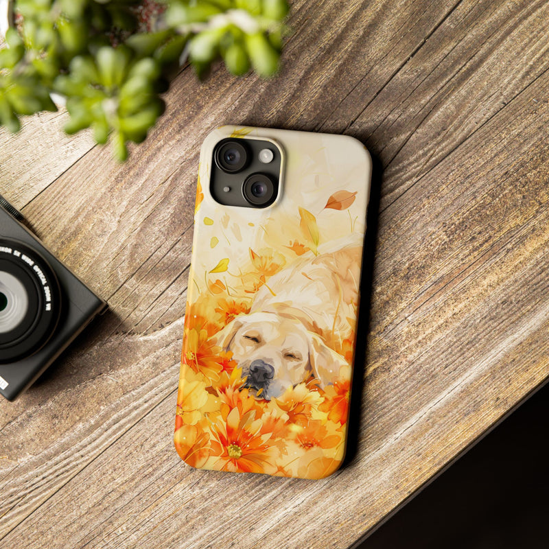 Labrador with Flowers Slim Phone Cases