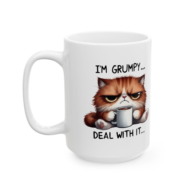 I am Grumpy Deal with it Funny Cat Ceramic Mug, (11oz, 15oz)