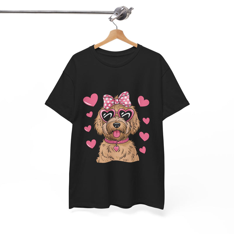 Goldendoodle Valentine's Day Tee with Pink Hearts | Unisex Cotton Shirt