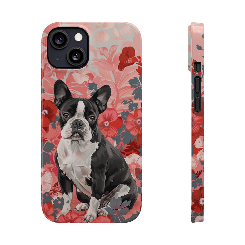 Boston Terrier with Flowers iPhone Slim Phone Cases