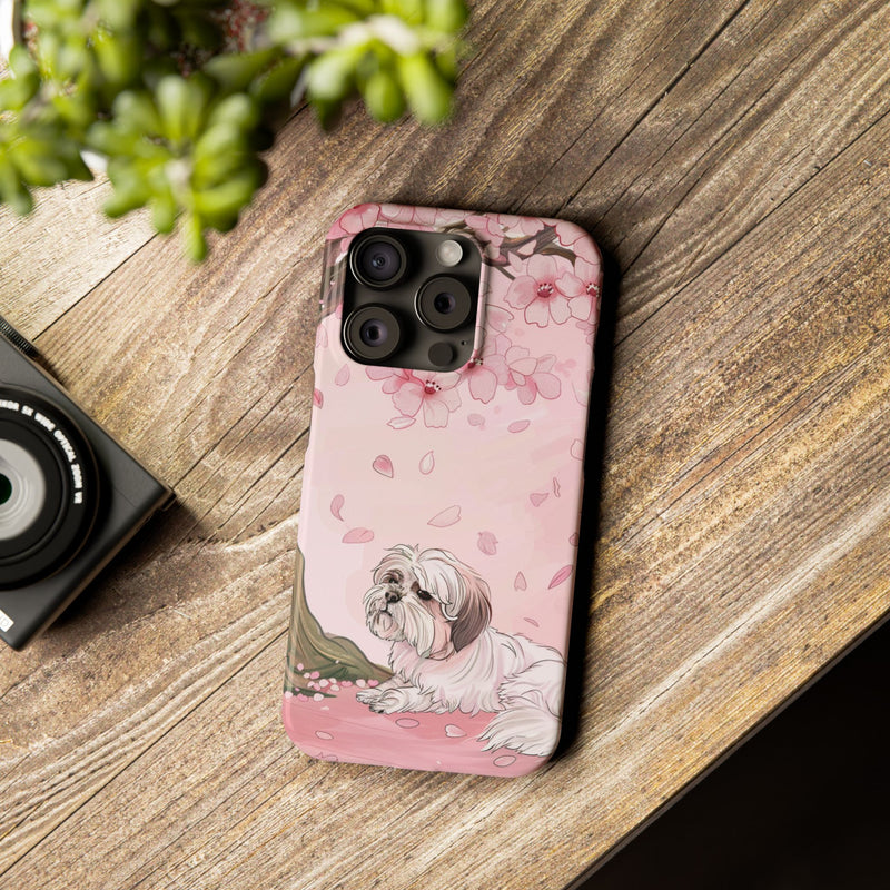 Shih Tzu with Flowers Slim iPhone Cases