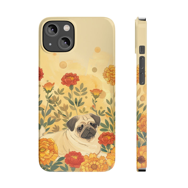 Pug with Flowers Slim iPhone Cases