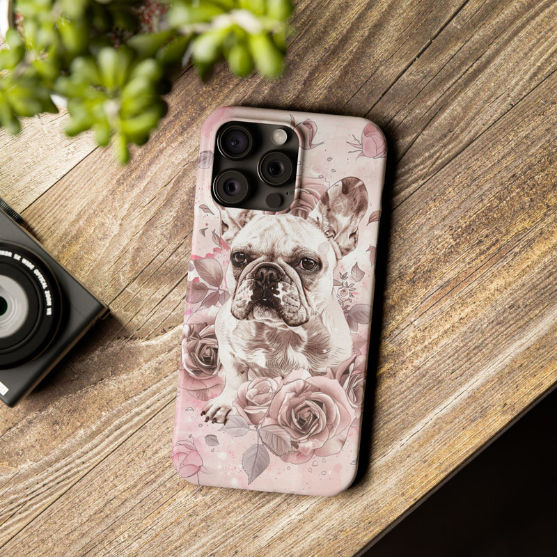 French Bulldog with Flowers Slim iPhone Cases