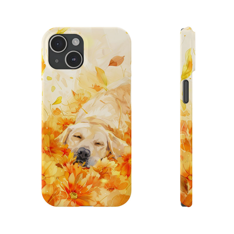 Labrador with Flowers Slim Phone Cases