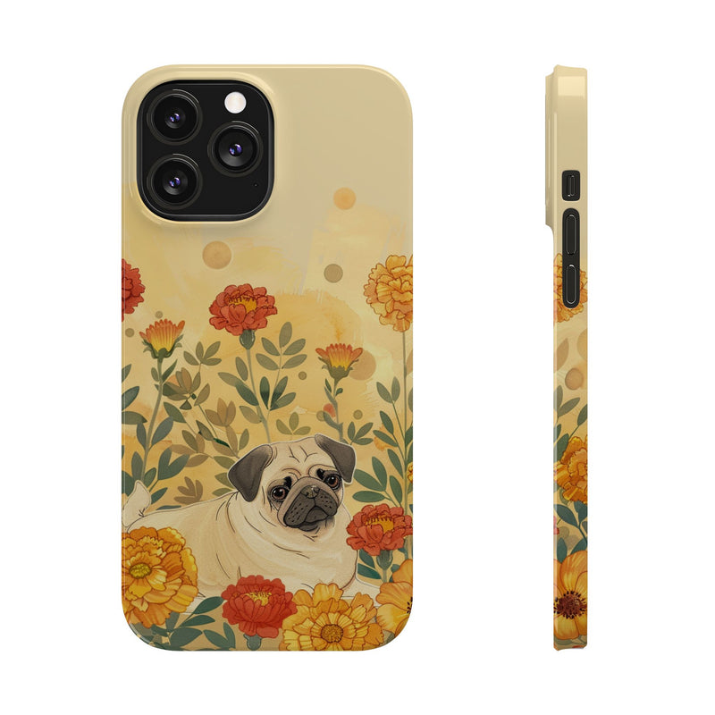 Pug with Flowers Slim iPhone Cases