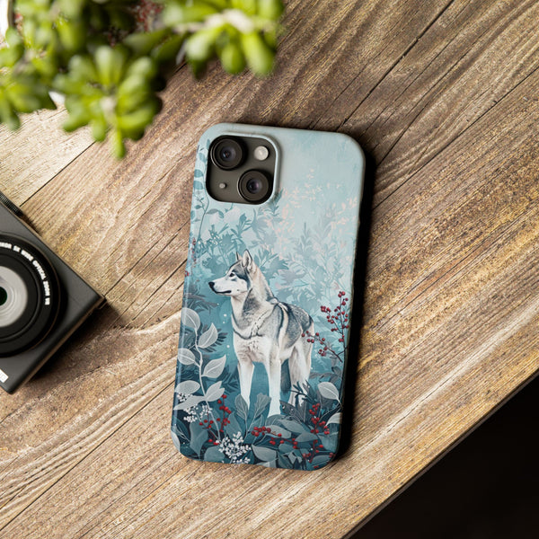 Siberian Husky with Flowers Slim iPhone Cases