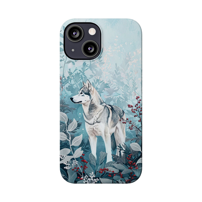 Siberian Husky with Flowers Slim iPhone Cases