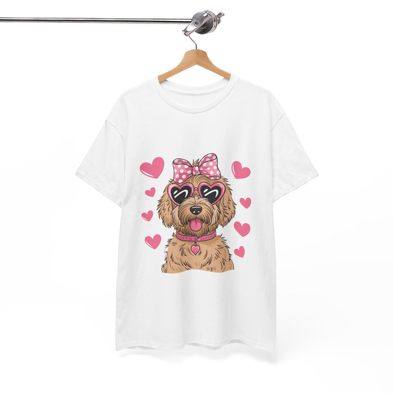 Goldendoodle Valentine's Day Tee with Pink Hearts | Unisex Cotton Shirt