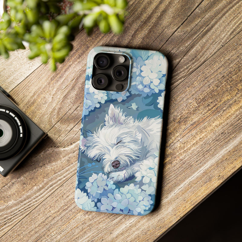 West Highland White Terrier with Flowers Slim iPhone Cases