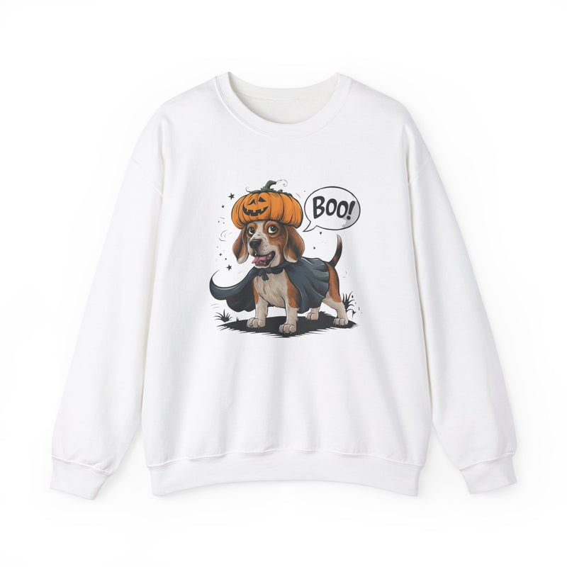 Beagle Halloween Sweatshirt – Cute Dog with Pumpkin & Boo Text