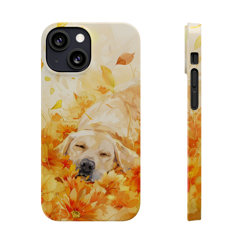 Labrador with Flowers Slim Phone Cases