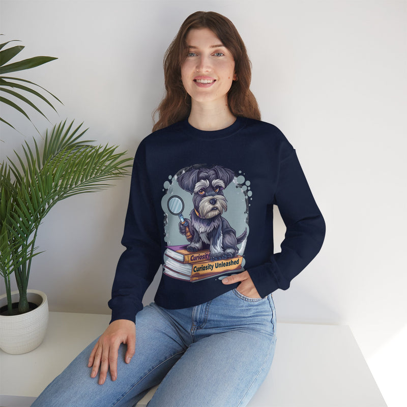 Curiosity Unleashed Schnauzer Unisex Crewneck Sweatshirt – Dog on Books