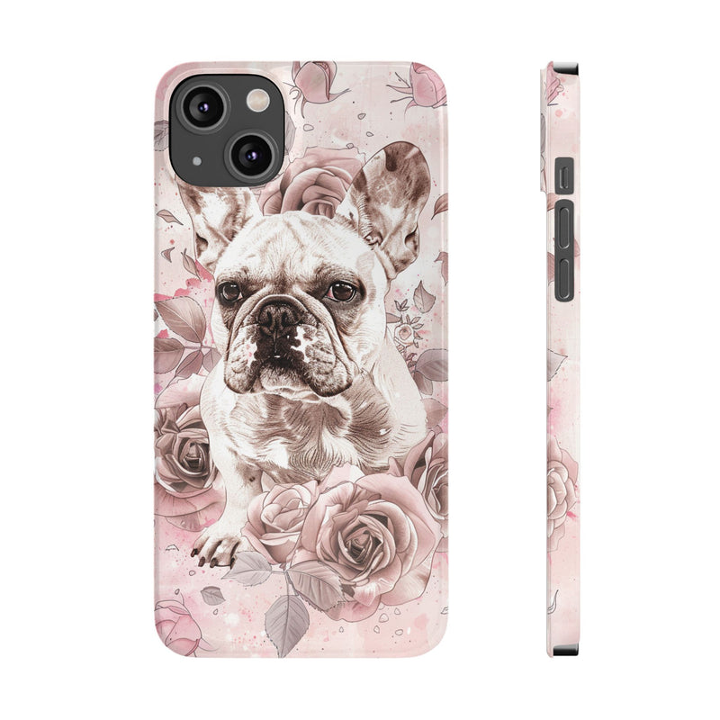 French Bulldog with Flowers Slim iPhone Cases