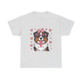 Australian Shepherd with Pink Hearts Valentine's Day Unisex Heavy Cotton Tee