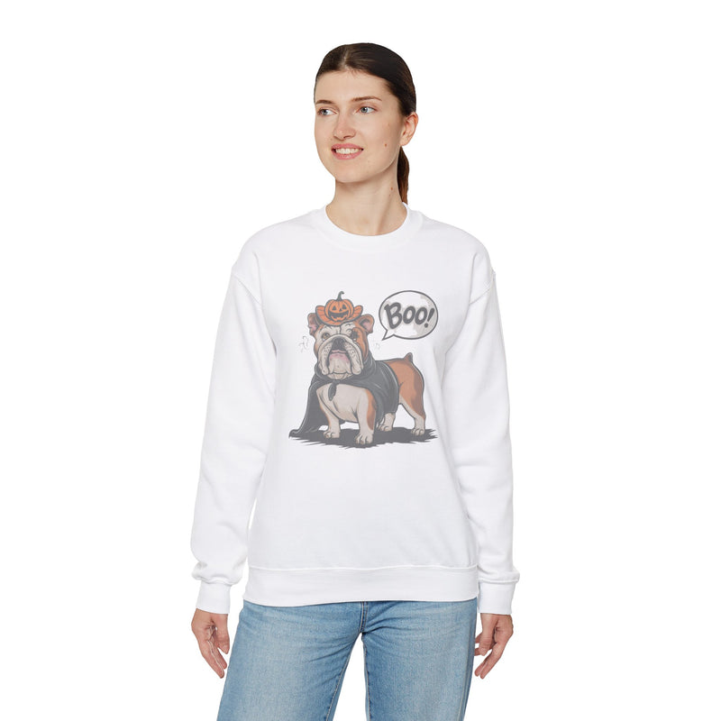 English Bulldog Halloween Sweatshirt – Cute Dog with Pumpkin & Boo Text