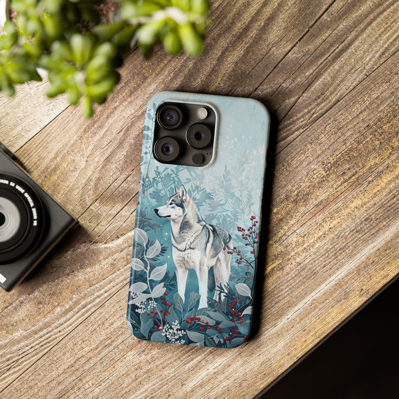 Siberian Husky with Flowers Slim iPhone Cases