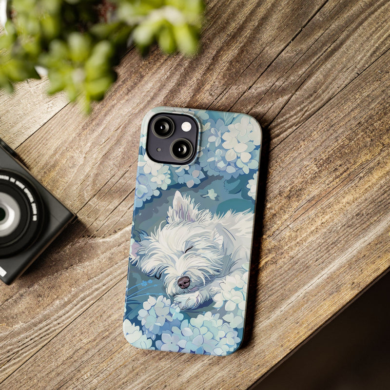 West Highland White Terrier with Flowers Slim iPhone Cases