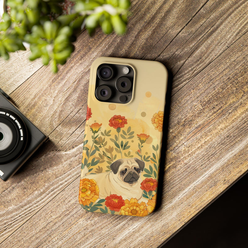 Pug with Flowers Slim iPhone Cases