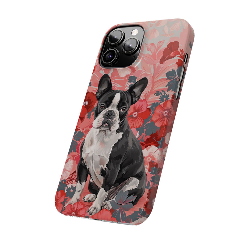 Boston Terrier with Flowers iPhone Slim Phone Cases