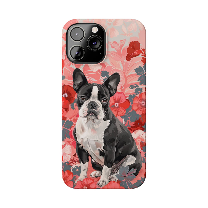 Boston Terrier with Flowers iPhone Slim Phone Cases