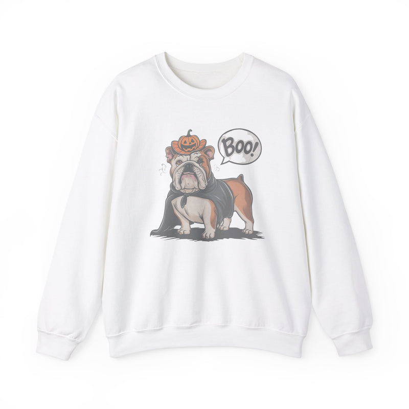 English Bulldog Halloween Sweatshirt – Cute Dog with Pumpkin & Boo Text