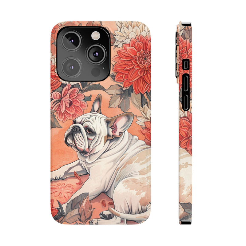 Bulldog with Flowers Slim Phone Cases